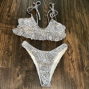 Small black + white polka dot bikini